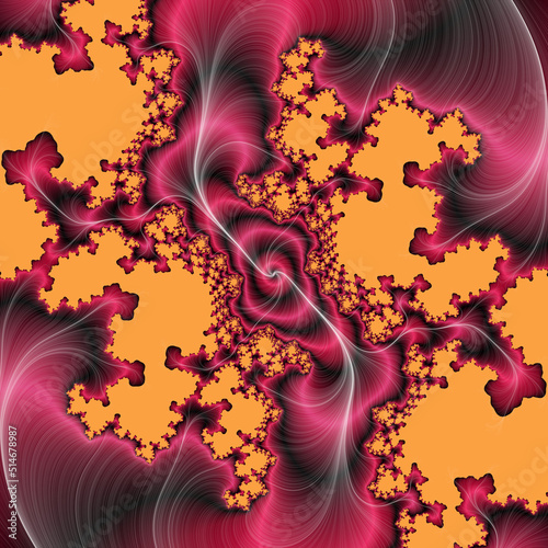 Purple pink yellow fractal, abstract background with stars