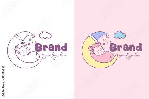 Cute baby sleep logo design