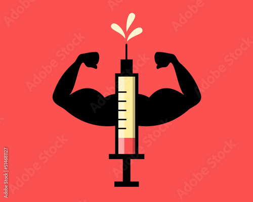 Syringe with anabolic steroids - substance to gain strong muscle and musculature. Doping for bodybuilder and bodybuilding. Isolated vector illustration on plain background photo