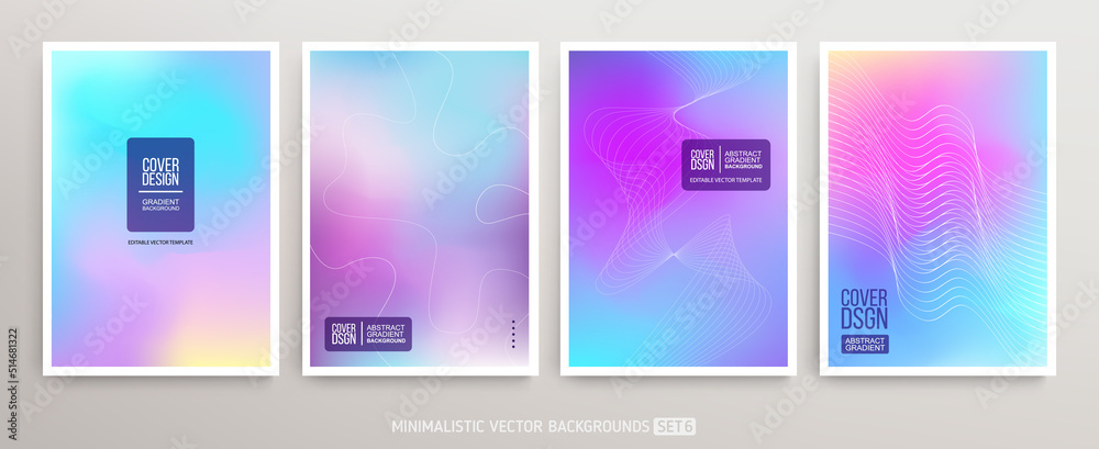 Trendy Holographic gradient cover design with abstract background. A4 poster template with soft colorful and wavy fluid shapes. A4 layout for flyer, annual report, book, presentation. Editable vector 