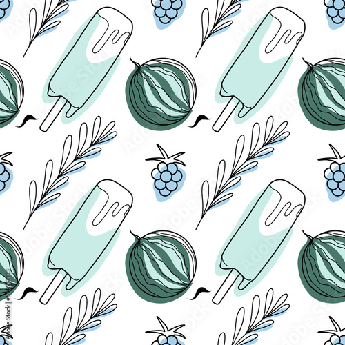 contour and spot seamless pattern, a set of summer sweets