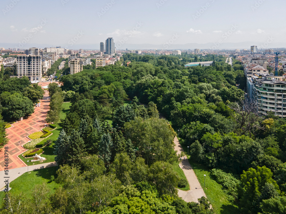 Fototapeta premium Aerial view of South Park in city of Sofia, Bulgaria
