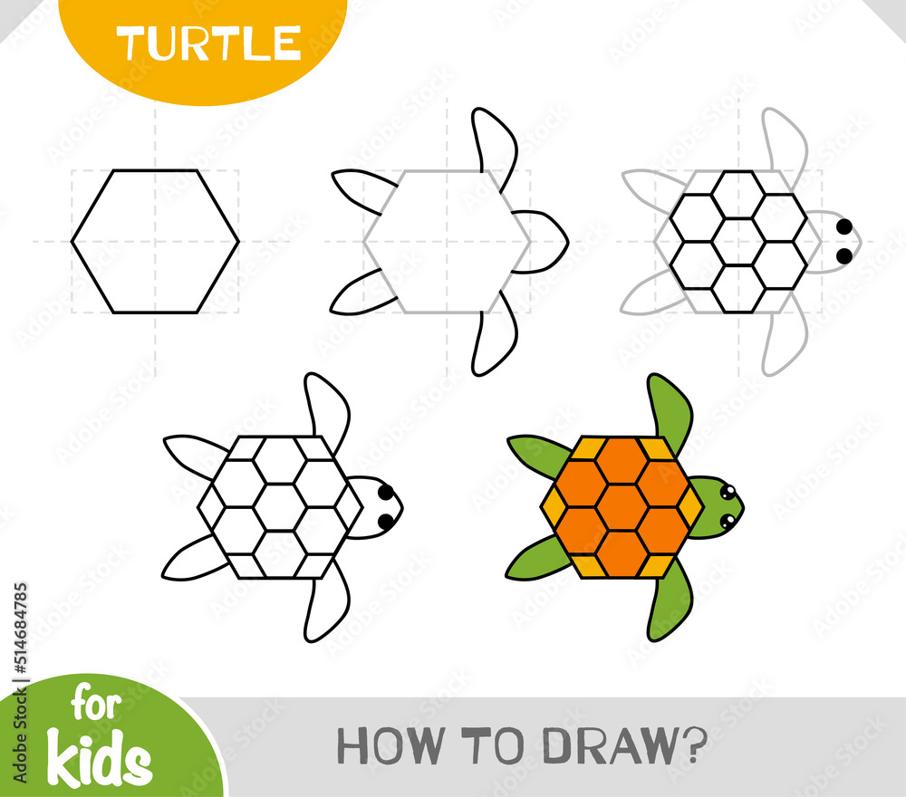 How to draw Turtle for children. Step by step drawing tutorial Stock