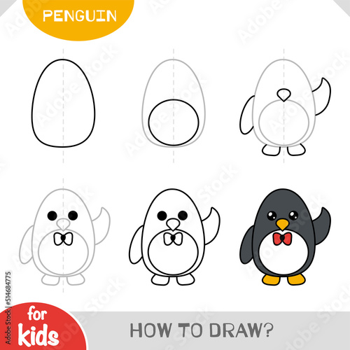 How to draw Penguin for children. Step by step drawing tutorial