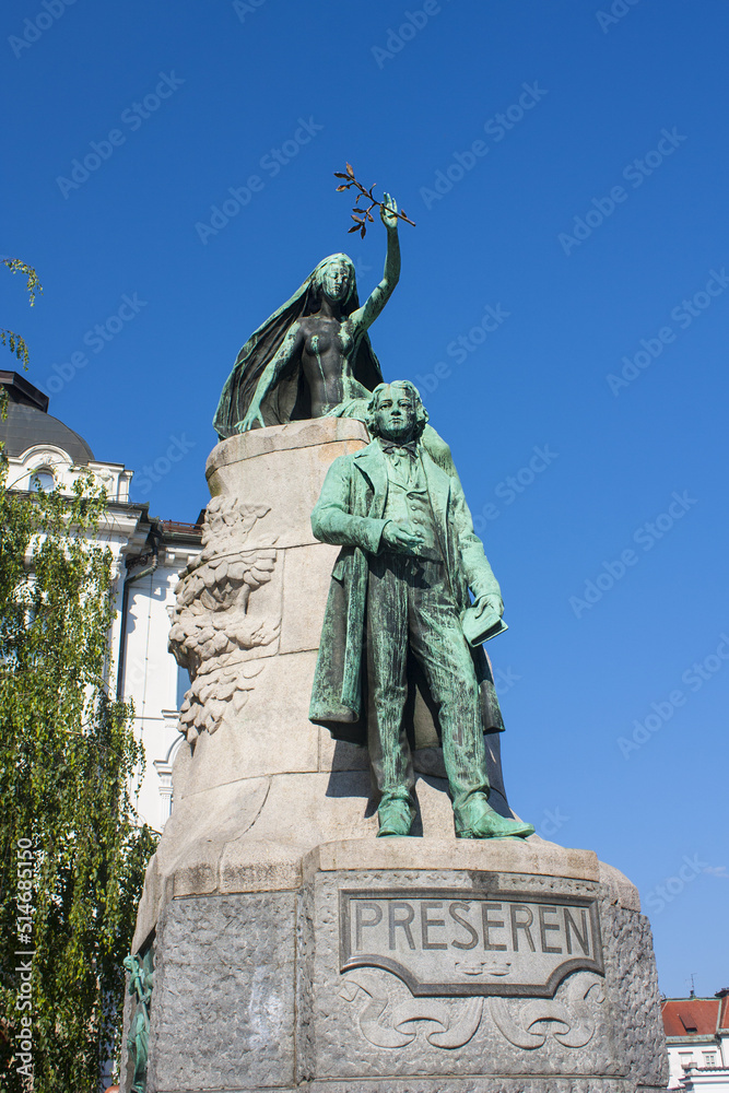 Monument to Slovene national poet France Preseren in Ljubljana, Slovenia