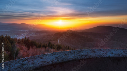 Colourful sunset over the Murgtal in the northern Black Forest