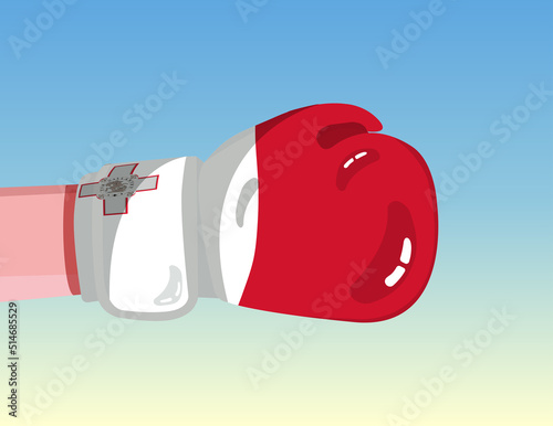 Flag of Malta on boxing glove. Confrontation between countries with competitive power. Offensive attitude. Separation of power. Template ready design.
