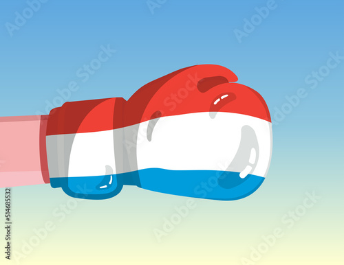 Flag of Luxembourg on boxing glove. Confrontation between countries with competitive power. Offensive attitude. Separation of power. Template ready design.