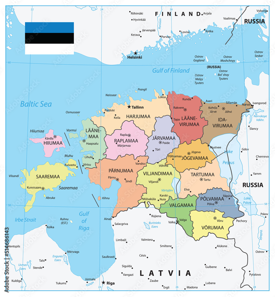Obraz premium Estonia Administrative Divisions Map