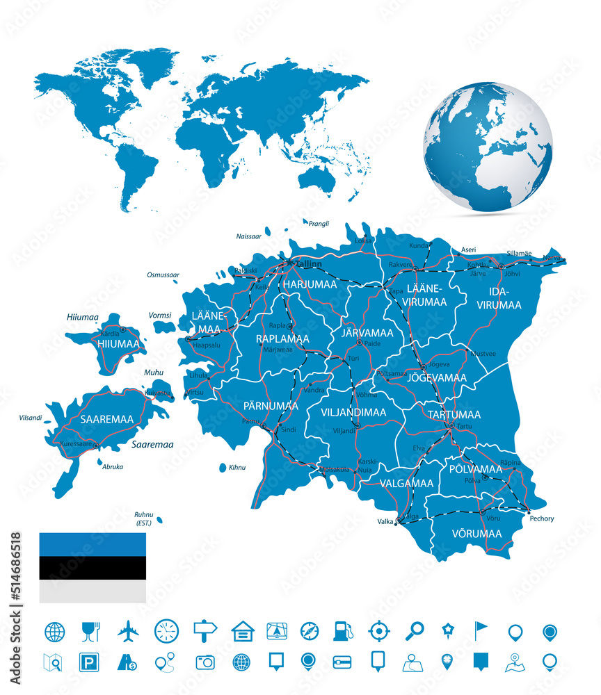 Fototapeta premium Estonia map and map navigation set