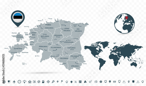 Estonia Map and World Map isolated on transparent background