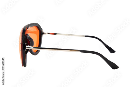 Polarized Sunglasses Oversized Conjoined Lens Sunglasses Women Big Flat black Frame with orange shades side view