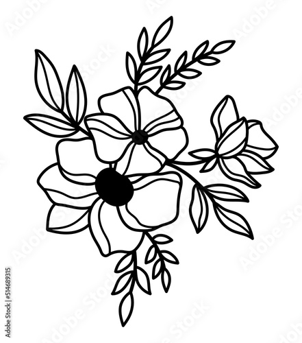 Outline wildflowers bouquet. Line art florals bouquet vector illustration