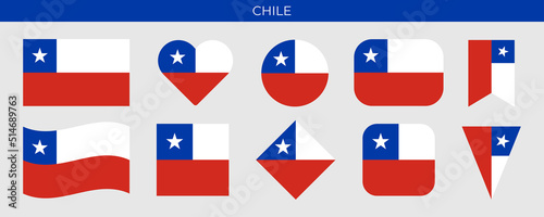 Chile flag set. Vector illustration isolatedon white background