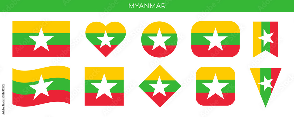 Flag of Myanmar. Icon set vector illustration. Design template Flag of Myanmar. Icon set vector illustration. Design template