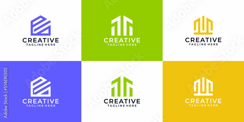 Set of creative building real estate initial logo desgin