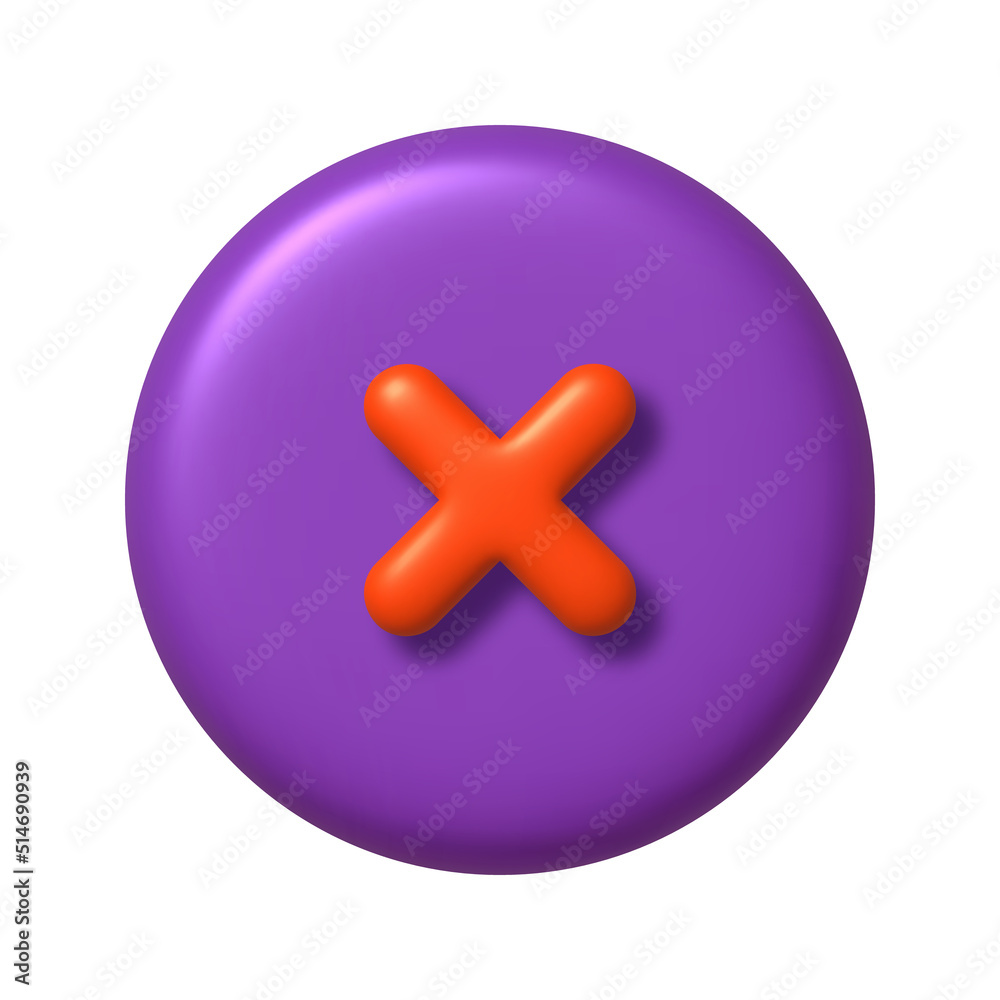 Math 3D icon. Orange arithmetic multiply sign on purple round button. 3d realistic design element. Math 3D icon. Orange arithmetic multiply sign on purple round button. 3d realistic design element.