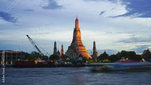 Timelapse Wat Arun Temple and River in Bangkok Thailand