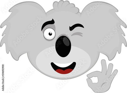 Vector illustration of the face of a koala cartoon winking and with the hand with a gesture of ok or perfect