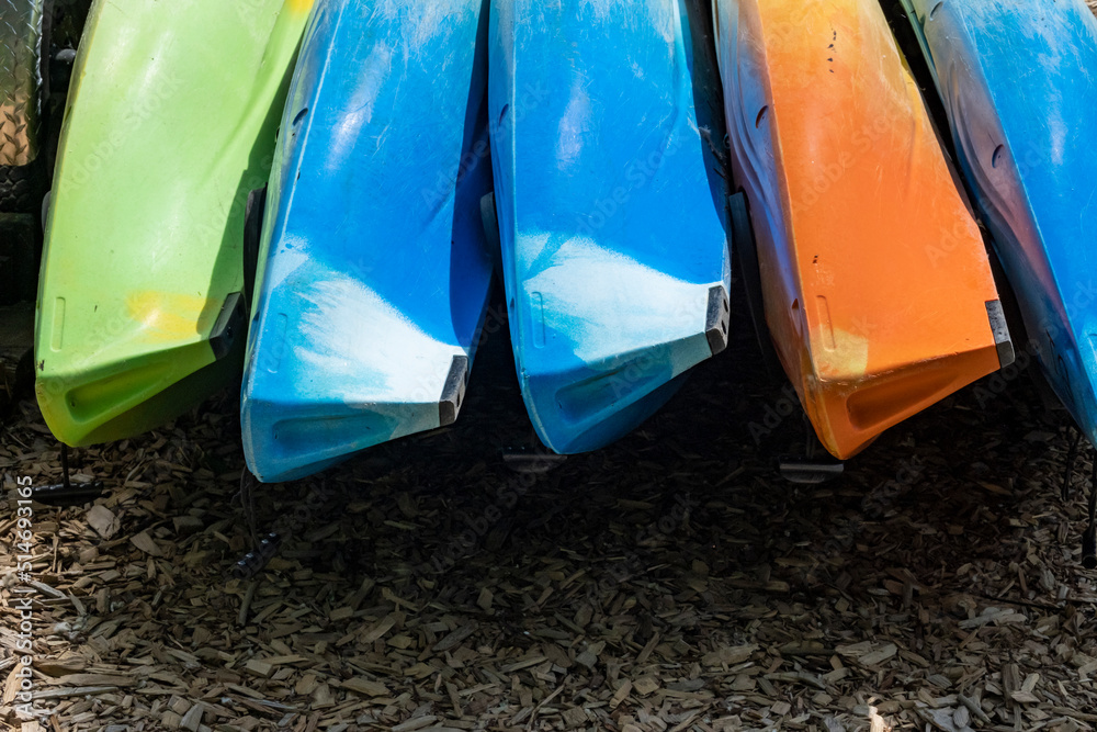 Kayaks lined up awaiting rental