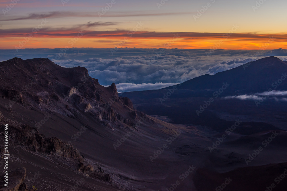 Sunrise over the crater of Mount Haleakala, Maui, HI.