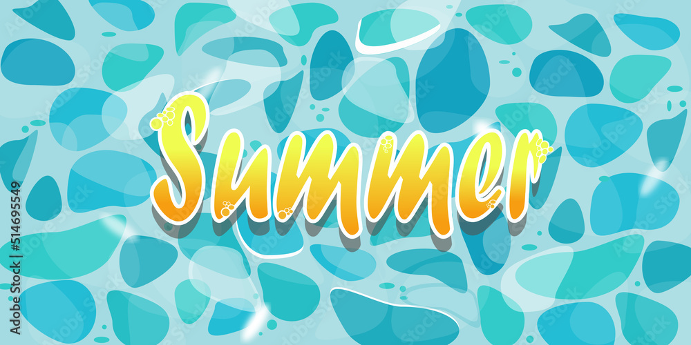 Banner, poster summer, inscription on the water. Web banner for summer holidays. Colorful summer background design banners. Horizontal poster, greeting card, website header. Banner, poster summer, inscription on the water. Web banner for summer holidays. Colorful summer background design banners. Horizontal poster, greeting card, website header.