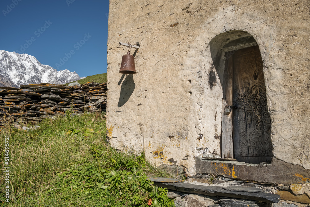 Old wooden door of the St George church Ushguli, Upper Svaneti,Georgia