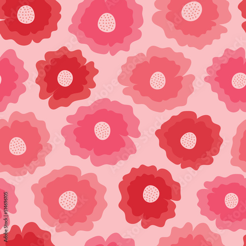 Bold pink floral seamless vector pattern. Bright, colorful abstract flowers. Large, playful, fun, simple, modern botanical print. Repeat background surface pattern texture.