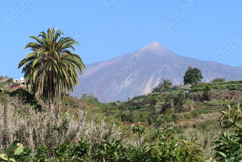 Icod de los Vinos, Tenerife, Spain, June 10, 2022: Teide volcano from Icod de los Vinos, Tenerife, Spain