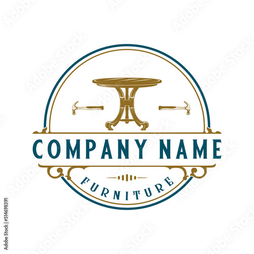 vintage furniture logo design. vintage circular table symbol with four legs for a furniture company.