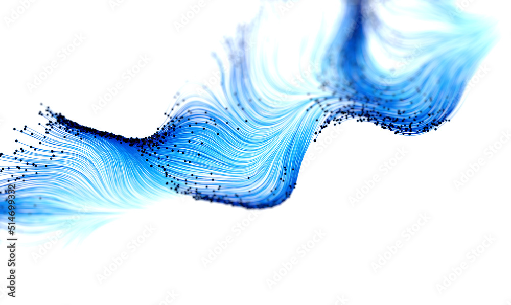 Blue flowing particles on white background. Illustration. Blue flowing particles on white background. Illustration.