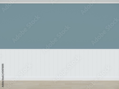 light blue wall with wood floor ,3d rendering empty room