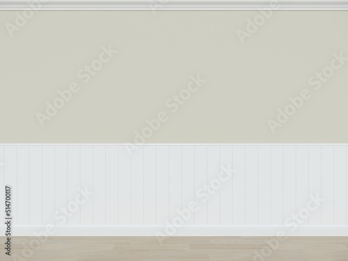 cream wall with wood floor ,3d rendering empty room