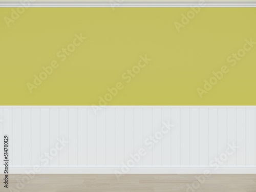 yellow wall with wood floor ,3d rendering empty room