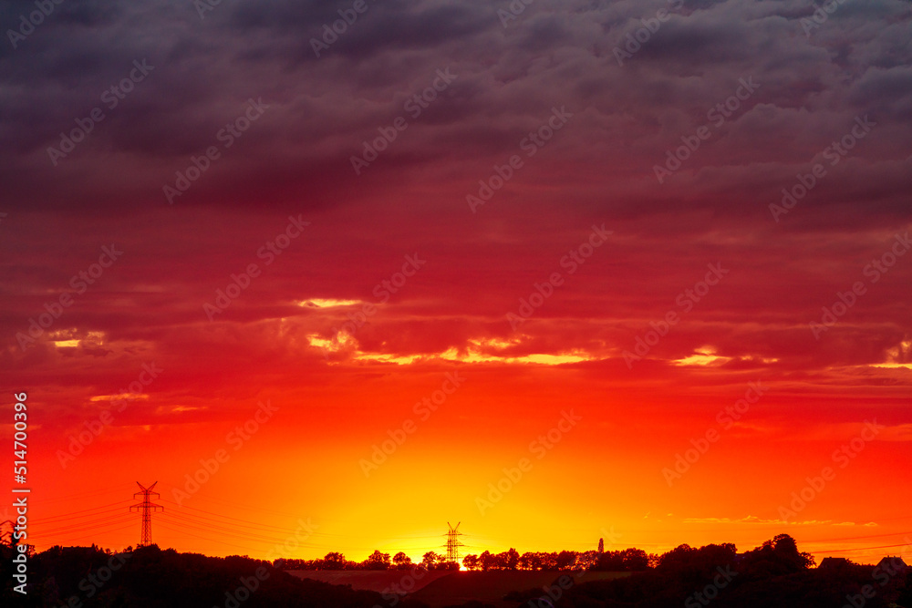 sunset over a village