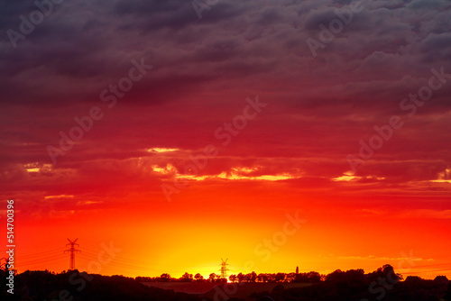 sunset over a village