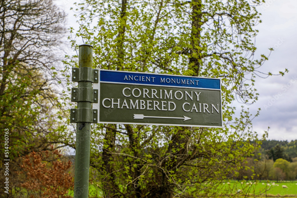 Sign for the Corrimony Ancient Chambered Cairn