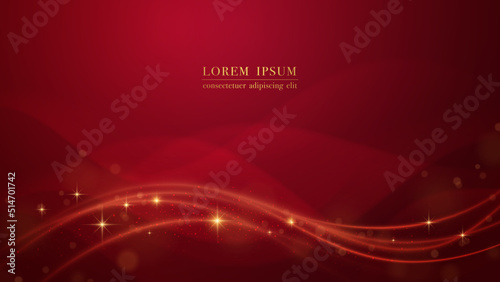 Red luxury background with lines wave element and glitter light effect