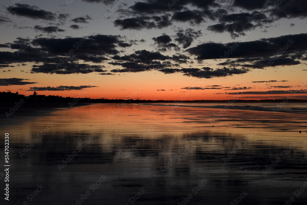 Dramatic beautiful pre-dawn morning on the ocean. Atlantic Ocean. USA. Maine.