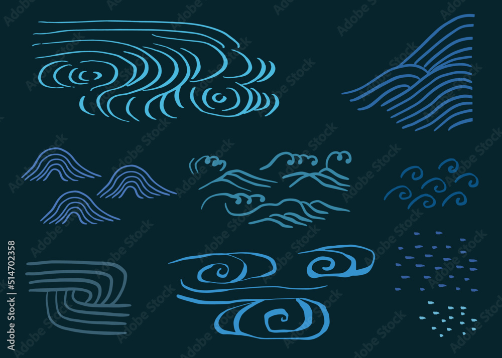 Obraz premium 手書きの波 和風イラストセット