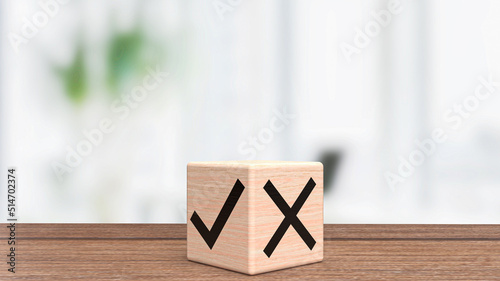 The right and wrong symbol on wood cube 3d rendering
