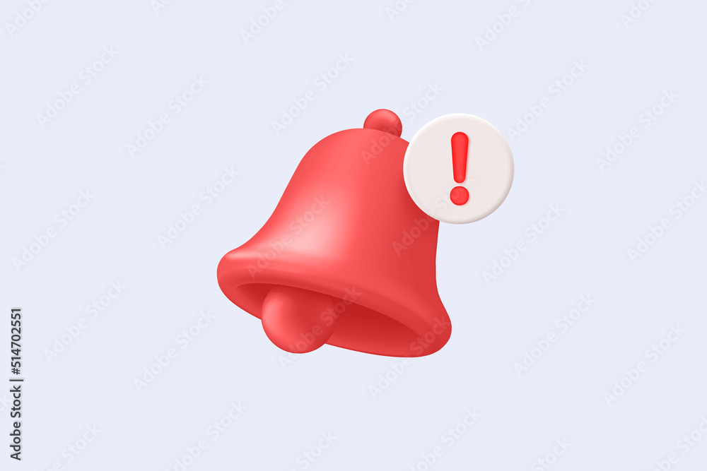 3d red danger attention bell or emergency notifications alert on rescue warning in background. alert important for security urgency concept. 3d warning urgent icon vector render illustration - obrazy, fototapety, plakaty 