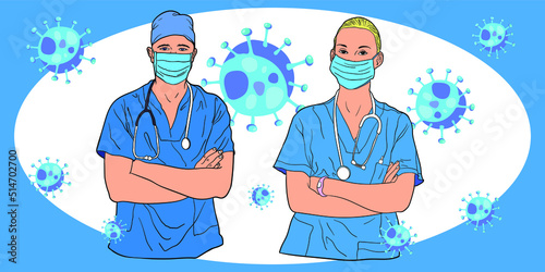 A doctor use masker for preventing coronavirus, human health microbiology science and virus outbreaking concept, covid-19 pandemi