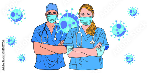 A doctor use masker for preventing coronavirus, human health microbiology science and virus outbreaking concept, covid-19 pandemi