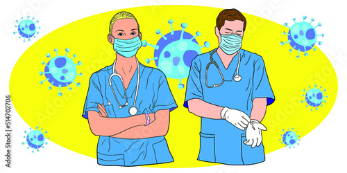 A doctor use masker for preventing coronavirus, human health microbiology science and virus outbreaking concept, covid-19 pandemi