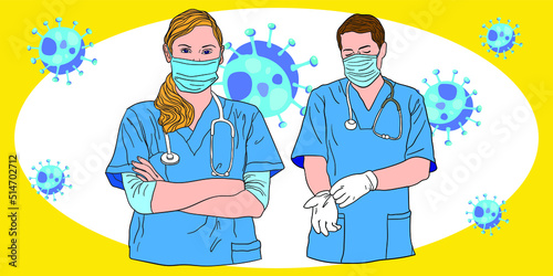 A doctor use masker for preventing coronavirus, human health microbiology science and virus outbreaking concept, covid-19 pandemi