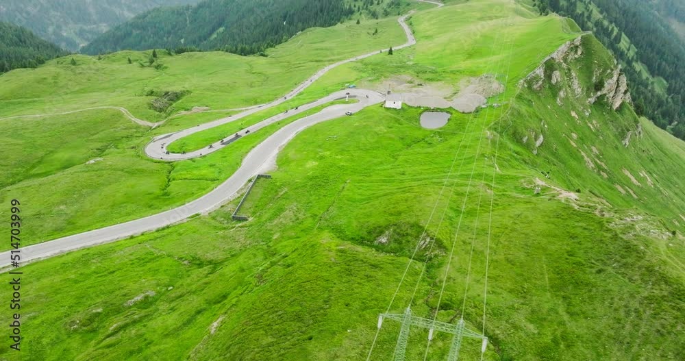 Aerial Mountain Landscape. Pass Road in the Alps. Serpentine road Aerial Mountain Landscape. Pass Road in the Alps. Serpentine road