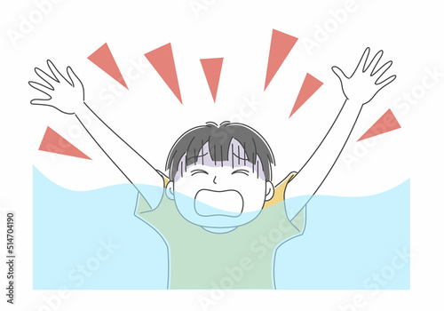 川や海で溺れて助けを求める男の子