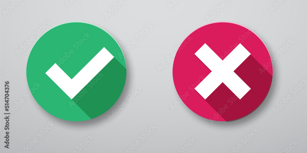 Green check mark, red cross mark icon set. Green check mark, red cross mark icon set.