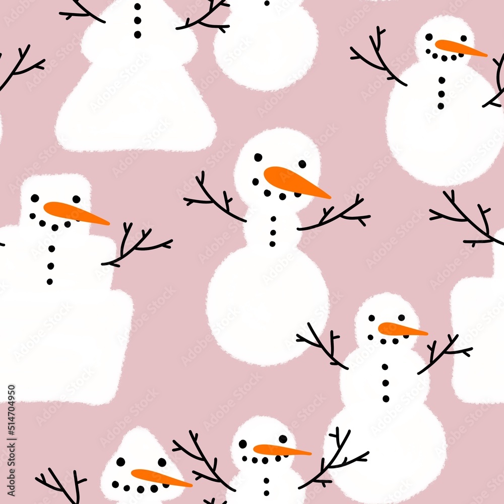 Winter seamless print with snowman and snowflakes for Christmas wrapping paper and fabrics and kids Winter seamless print with snowman and snowflakes for Christmas wrapping paper and fabrics and kids